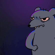 a cartoon drawing of a rat with pink eyes