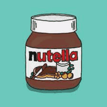 a jar of nutella is on a blue background .