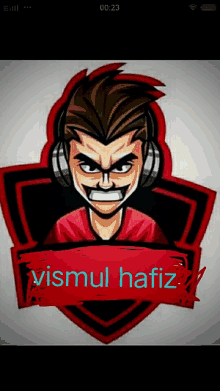 a cartoon of a man wearing headphones with the name vismul hafiz below him