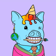 a cartoon of a pig with a unicorn horn holding a brush