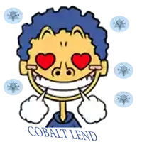 a cartoon of a man with hearts in his eyes and the name cobalt lend