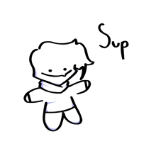 a black and white drawing of a person with the word sup above them