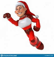 a 3d illustration of a cartoon santa claus flying in the air .