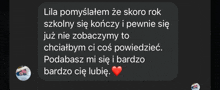 a screenshot of a text message in a foreign language with a heart in the lower right corner