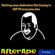 a black and white drawing of a man with a mustache and the words nothing says dedication like buying in $ aftr everyone else