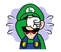 a cartoon drawing of luigi covering his face with his hand