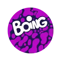 a purple circle with the word boing in white letters