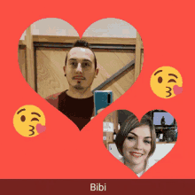 a picture of a man and a woman in a heart frame with the name bibi on the bottom