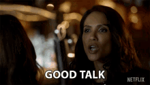 a woman is saying good talk in a netflix ad