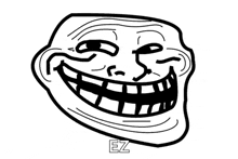 a black and white drawing of a troll face with the word ez below it