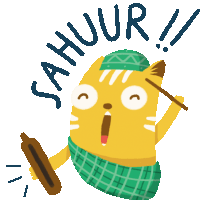 a cartoon cat is holding a rolling pin and says sahuur !!!