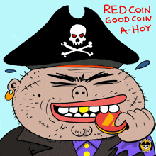 a cartoon of a man wearing a pirate hat with a skull and crossbones on it