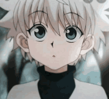 a close up of a anime character with white hair