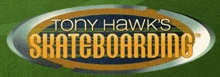 a logo for tony hawk 's skateboarding is shown on a green background