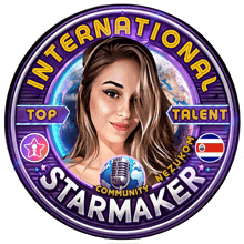 a logo for international starmaker with a woman in the center