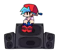 a cartoon character is sitting on a speaker .