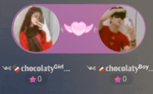 a picture of a girl and a picture of a boy with the words chocolaty girl and chocolaty boy below them