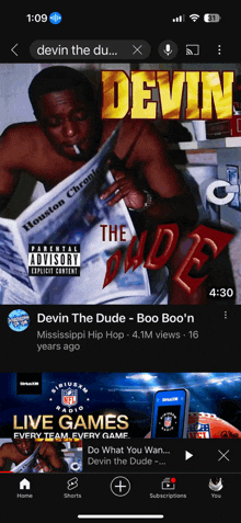 a screenshot of devin the dude boo boo 'n music