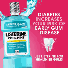 a bottle of listerine cool mint mouthwash with a tooth on it