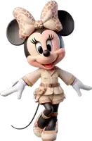 minnie mouse is wearing a safari outfit with a giraffe pattern