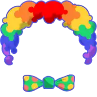 a cartoon drawing of a clown with rainbow hair and a bow tie