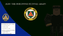 a flyer for the philippine filipino army