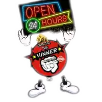 a sign that says open 24 hours service