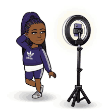 a cartoon character wearing a purple adidas hoodie