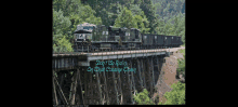 a train going over a bridge with the words " do n't go riding on that cocaine train " on the bottom