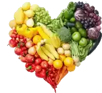 a heart made of fruits and vegetables with a white background