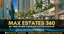 an advertisement for max estates 360 shows a pool and palm trees