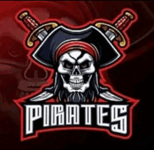 a logo for pirates with a skull and swords