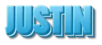 the name justin is shown in blue letters on a white background