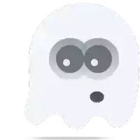 a cartoon ghost with big eyes and a surprised look on its face .