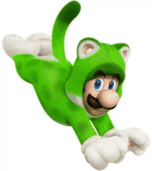 a cartoon character is wearing a green cat suit