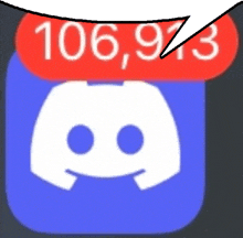 a blue and white discord icon with a speech bubble above it that says 106,913