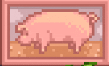 a pixel art drawing of a pig in a frame