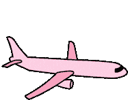 a pink cartoon airplane is flying in the sky .