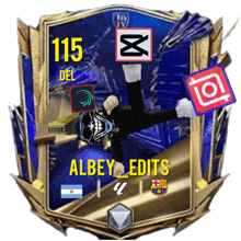 a video game card with the name albey edits