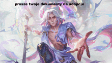 a painting of a man with a sword and the words prosze twoje dokumenty na adopcje above him