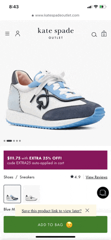 a screenshot of the kate spade outlet website showing a pair of sneakers