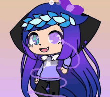 a drawing of a girl with blue hair and a crown on her head