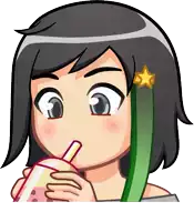 a cartoon of a girl drinking through a straw with a star in her hair