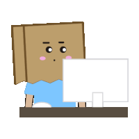 a person with a cardboard box on their head is sitting in front of a computer monitor