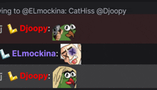 a screenshot of a chat between djoopy and elmockina