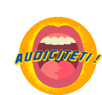 an illustration of a mouth with the words audicitet written in blue