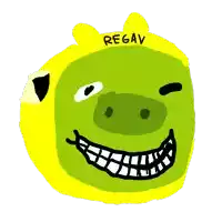 a drawing of a green pig with the word regav on it