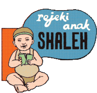 a cartoon of a baby sitting under a speech bubble that says " rejeki anak shaleh "