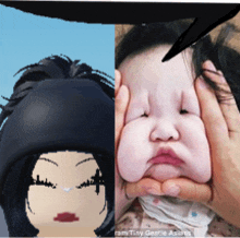 a picture of a person holding a baby 's face next to a picture of a person holding a baby 's face