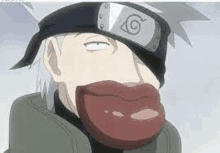 kakashi hatake from naruto is licking his lips with his tongue out .